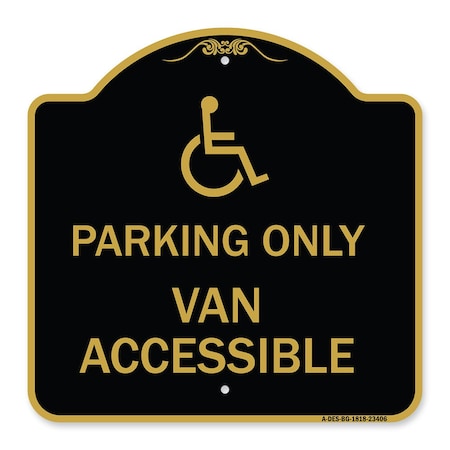 Signmission Parking Van Accessible W/ Graphic, Black & Gold Aluminum Sign, 18" x 18", BG-1818-23406 A-DES-BG-1818-23406